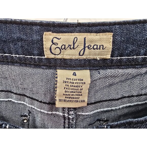 Earl Jean Women's Dark Wash Embellished Pocket Jeans Size 4 Blue Straight Leg - Picture 6 of 7